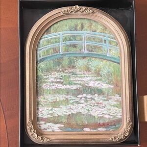 Claude Monet Water Lilies Bridge Framed Painting - Green, Aqua, Gold